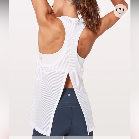 Lululemon Miles Ahead Tank Size 10 White Stripe Mesh Tie Back - Picture 1 of 11